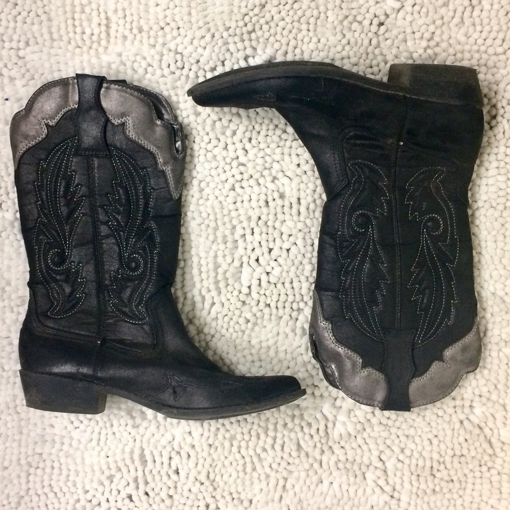 Coconuts Black and Silver Cowboy Boots